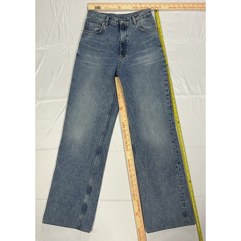 ZARA Women's 4/6 High Rise Wide Leg Vintage Acid Wash Denim Full Length Jeans